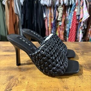 AQUA Katy Womens Faux Leather Slip On Mules In Black Size 6